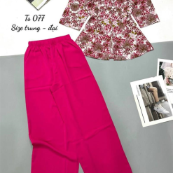Đồ bộ trung niên quần dài màu trơn áo in bông có 2 size - DBO4318