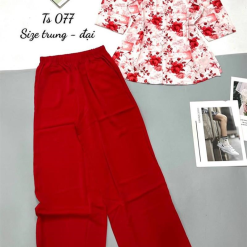 Đồ bộ trung niên quần dài màu trơn áo in bông có 2 size - DBO4318