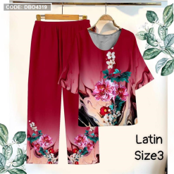 Đồ bộ lụa latin in bông trung niên Có 3 size - DBO4319