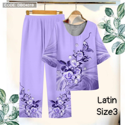 Đồ bộ lụa latin in bông trung niên Có 3 size - DBO4319