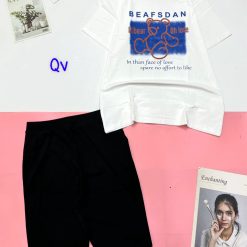 Đồ bộ quần ngố đen áo tay ngắn in chữ và hình gấu - DBO4321