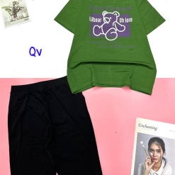 Đồ bộ quần ngố đen áo tay ngắn in chữ và hình gấu - DBO4321