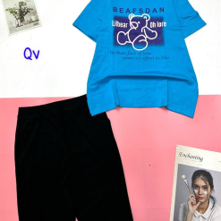 Đồ bộ quần ngố đen áo tay ngắn in chữ và hình gấu - DBO4321