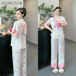 Đồ bộ pijama latin quần dài áo tay ngắn cổ bẻ in hoa tiết - DBO4322