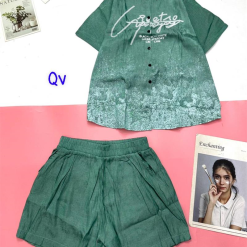 Đồ bộ màu quần đùi áo sơ mi tay ngắn cổ bẻ in chữ - DBO4325