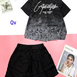 Đồ bộ màu quần đùi áo sơ mi tay ngắn cổ bẻ in chữ - DBO4325