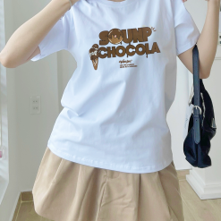 Áo Thun Nữ Cổ Tròn Form Vừa In Chữ Sounp Chocola Size M(40-60kg) - AG1226M