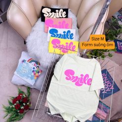 Áo Thun Nữ Cổ Tròn Form Vừa In Chữ SMILE Size M(40-60kg) - AG1229M