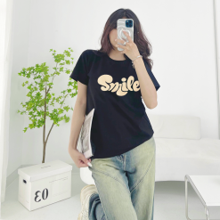 Áo Thun Nữ Cổ Tròn Form Vừa In Chữ SMILE Size M(40-60kg) - AG1229M