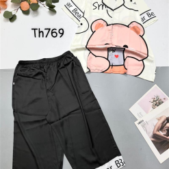 Đồ bộ satin quần lửng pijama tay ngắn cổ bẻ hoạ tiết - DBO4336