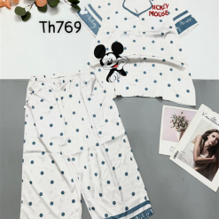 Đồ bộ satin quần lửng pijama tay ngắn cổ bẻ hoạ tiết - DBO4336