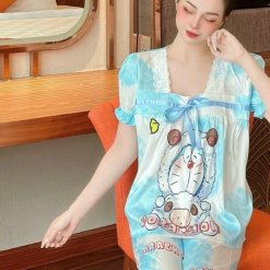 Đồ bộ pijama quần dài áo tay ngắn cổ vuông ren in họa tiết - DBO4337