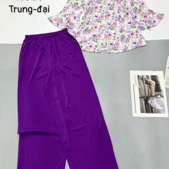 Đồ bộ trung niên mango quần dài màu trơn áo in bông có 2 size - DBO4347