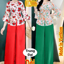 Đồ bộ trung niên mango quần dài màu trơn áo in bông có 2 size - DBO4347