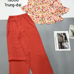 Đồ bộ trung niên mango quần dài màu trơn áo in bông có 2 size - DBO4347