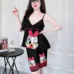 Đồ bộ satin quần lững áo 2 dây in hình dể thương - DBO4351