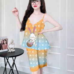 Đồ bộ satin quần lững áo 2 dây in hình dể thương - DBO4351
