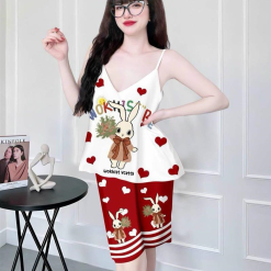 Đồ bộ satin quần lững áo 2 dây in hình dể thương - DBO4351