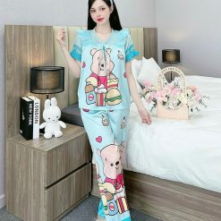 Đồ bộ pijama quần dài áo tay ngắn bèo cổ ren in họa tiết - DBO4354