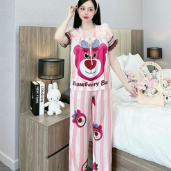 Đồ bộ pijama quần dài áo tay ngắn bèo cổ ren in họa tiết - DBO4354