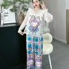 Đồ bộ pijama quần dài áo tay dài bèo cổ ren in họa tiết - DBO4355