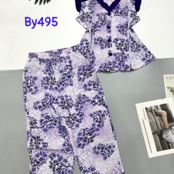 Đồ bộ mango áo sát nách bèo cổ chữ v in hoạ tiết - DBO4357