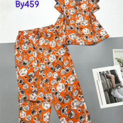 Đồ bộ mango áo sát nách bèo cổ chữ v in hoạ tiết - DBO4357