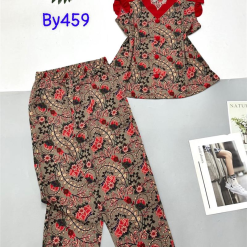 Đồ bộ mango áo sát nách bèo cổ chữ v in hoạ tiết - DBO4357