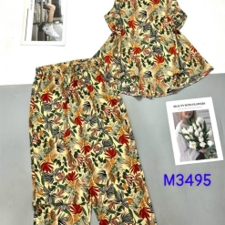 Đồ bộ mango áo sát nách cổ tròn in hình bông - DBO4360