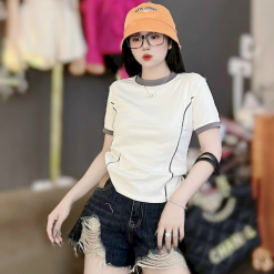 Áo Thun Nữ Cổ Tròn Baby Tee Trơn Viền Sọc Eo Mạc AH787 - AG1240