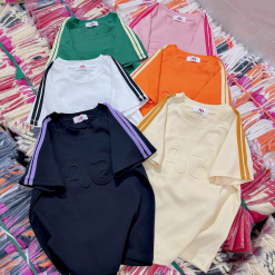 Áo Thun Nữ Cổ Tròn Baby Tee Tay Viền Sọc In Dập Nổi Chữ A Mạc AH787 - AG1242