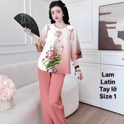 Đồ bộ lam latin quần dài áo tay lỡ cổ tròn size 1 - DBO4364