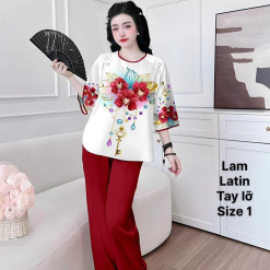 Đồ bộ lam latin quần dài áo tay lỡ cổ tròn size 1 - DBO4364