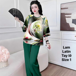 Đồ bộ lam latin quần dài áo tay lỡ cổ tròn size 1 - DBO4364