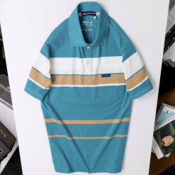 Áo Thun Sọc Nam Trung Niên Phối Sọc Màu Cổ Bẻ Có Túi Thun Cotton (Có size 3x) - AS055