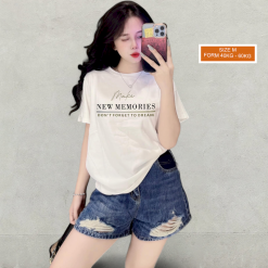 Áo Thun Nữ Cổ Tròn Form Vừa In Chữ New Memories Size M(40-60kg) - AG1266