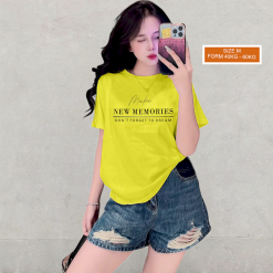 Áo Thun Nữ Cổ Tròn Form Vừa In Chữ New Memories Size M(40-60kg) - AG1266