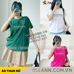 Áo Thun Nữ Cổ Tròn Form Vừa In Chữ New Memories Size M(40-60kg) - AG1266