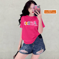 Áo Thun Nữ Cổ Tròn Form Vừa In Chữ Cocltail Size M(40-60kg) - AG1267