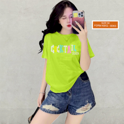 Áo Thun Nữ Cổ Tròn Form Vừa In Chữ Cocltail Size M(40-60kg) - AG1267