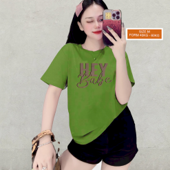 Áo Thun Nữ Cổ Tròn Form Vừa In Chữ HEY BABE Size M(40-60kg) - AG1268