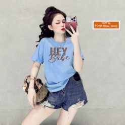 Áo Thun Nữ Cổ Tròn Form Vừa In Chữ HEY BABE Size M(40-60kg) - AG1268