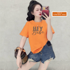 Áo Thun Nữ Cổ Tròn Form Vừa In Chữ HEY BABE Size M(40-60kg) - AG1268