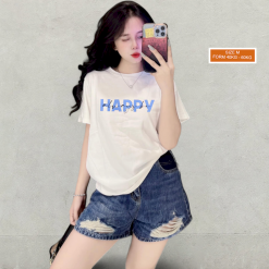 Áo Thun Nữ Cổ Tròn Form Vừa In Chữ Happy Size M(40-60kg) - AG1271