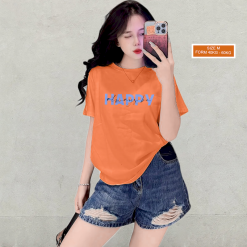 Áo Thun Nữ Cổ Tròn Form Vừa In Chữ Happy Size M(40-60kg) - AG1271