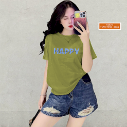 Áo Thun Nữ Cổ Tròn Form Vừa In Chữ Happy Size M(40-60kg) - AG1271