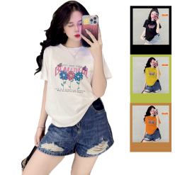 Áo Thun Nữ Cổ Tròn Form Vừa In Hình Bông Hoa Size M(40-60kg) - AG1272