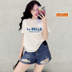 Áo Thun Nữ Cổ Tròn Form Vừa In Chữ LA Belle Size M(40-60kg) - AG1274