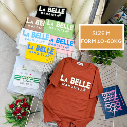 Áo Thun Nữ Cổ Tròn Form Vừa In Chữ LA Belle Size M(40-60kg) - AG1274