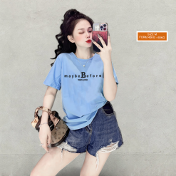 Áo Thun Nữ Cổ Tròn Form Vừa In Chữ Maybe Size M(40-60kg) - AG1280